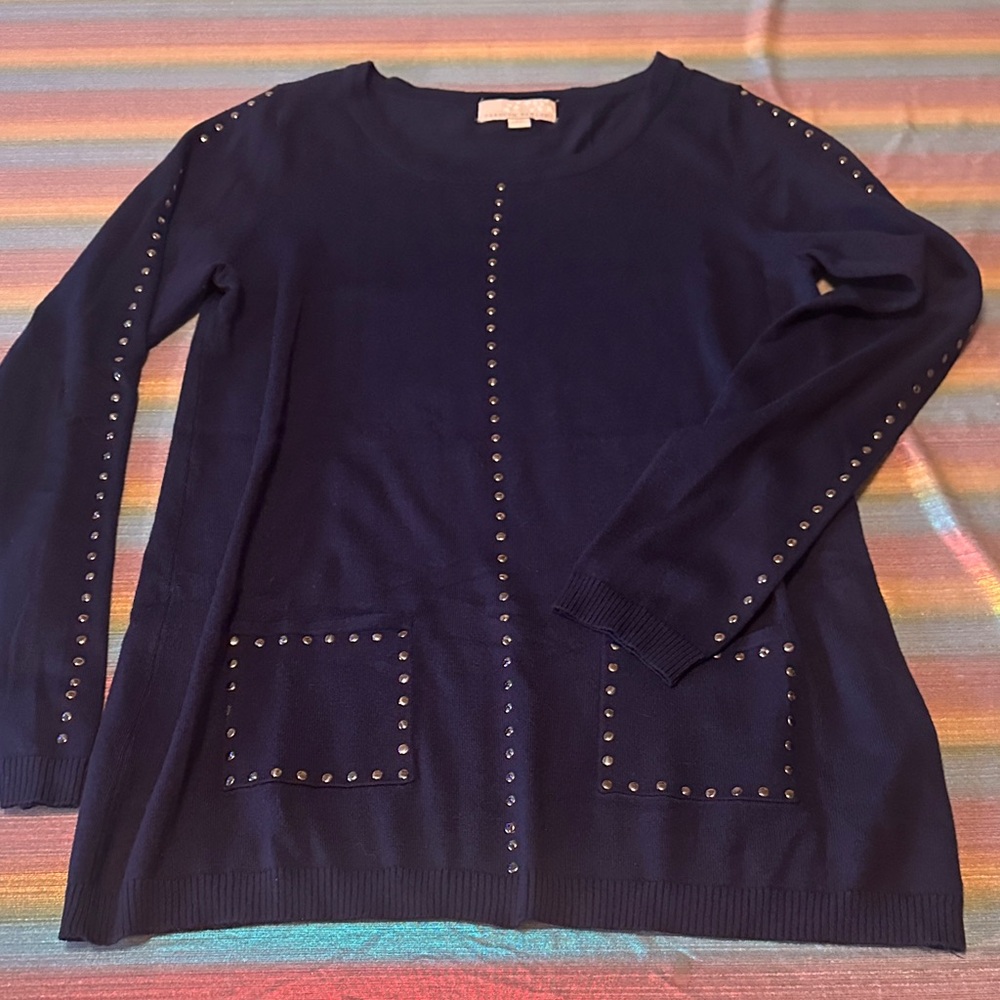 Women's Navy Sweater with Stud Accents